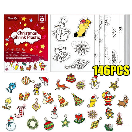 18 Sheets Christmas Pre-Printed Shrink Film Kit for DIY Ornaments, Keychains