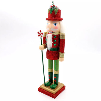 38cm 15" Christmas Wooden Nutcracker Soldier Puppet Guard Statue Xmas Ornament Soldier w Christmas Tree Hat