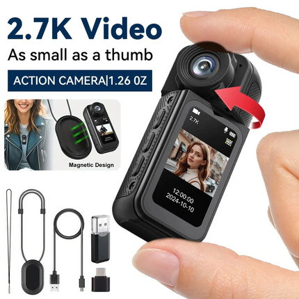 2.7K Portable WiFi Camera Thumb Action Camera Pocket Cam with Lanyard