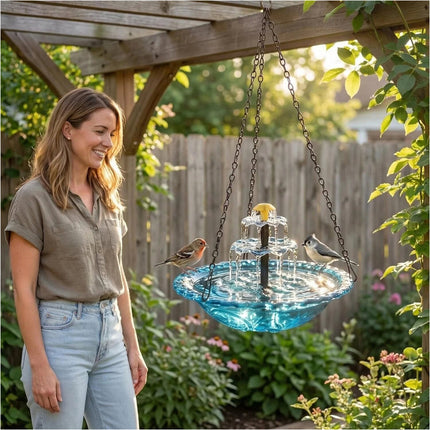 1Pcs Solar Bird Bath Fountain Hanging Glass Bowl Cascading Water Feature Wildlife