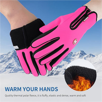 Pink Bike Cycling Gloves Touch Waterproof Full Finger Winter Fitness