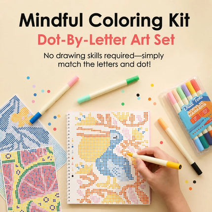Dot-By-Letter Mindful Coloring Kit - Stress Relief Dot Marker Art Set (1PCS Animal theme）