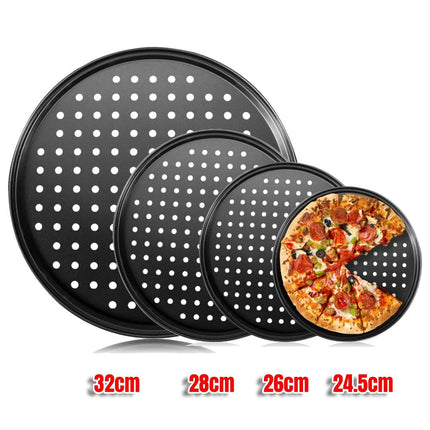 4Pcs Pizza Steel Pan for Oven Nonstick Perforated Round Pizza Baking Sheet Oven Tray 24.5+26+28+32cm