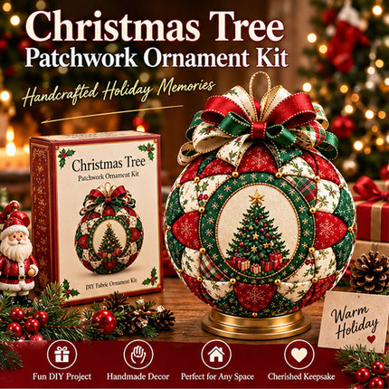 DIY Christmas Tree Patchwork Ornament Kit – Holiday Craft Sewing Kit for Beginners and Adults
