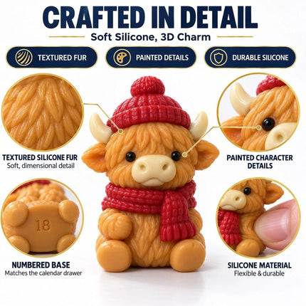 3D Highland Cow Advent Calendar 24 Days Countdown Calendars with 24 Highland Cow