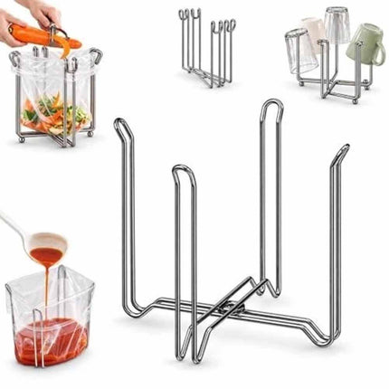 Foldable 304 Stainless Steel Trash Bag Holder, 4 Cups Holder Stand