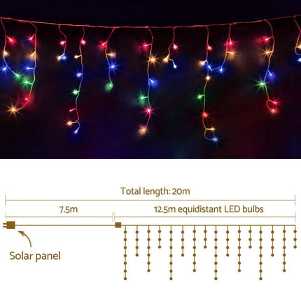 12.5M Christmas Lights Solar Icicle String Light Multi Colour