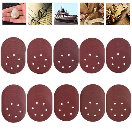 100x 150mm 6-Hole Sanding Discs 60 Grit Hook and Loop Orbital Sander Pad
