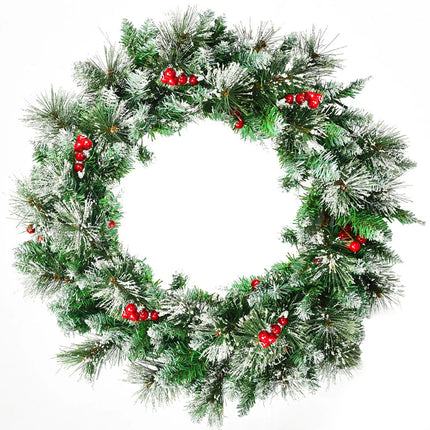 60cm Pre-lit Garland Christmas Wreath w/ 50 White LED Lights Built-in Timer Xmas