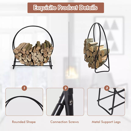 102cm Tubular Steel Log Hoop Firewood Storage Rack Holder Round Display