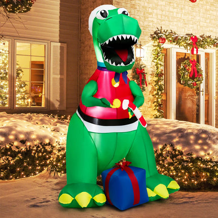 1.8M Christmas Inflatable Light-up Dinosaur with Gift Blow Up Xmas Outdoor Decor