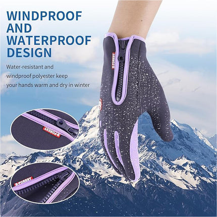 Purple Waterproof Winter Cycling Gloves Full Finger Touchscreen Bike Gloves