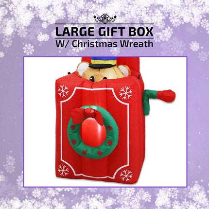 Inflatable Christmas Telescoping Bear From Gift Box W/ LED 1.54M Xmas Decor