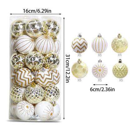 30PCS Christmas Balls Ornaments 60MM Gold&White Painted Hanging Ornaments