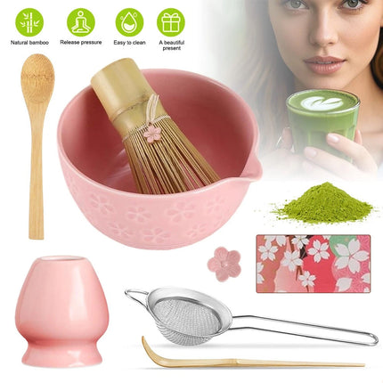 8PC with Spout Matcha Whisk Set Food Grade Japanese Chasen Stirring Perfect Gift