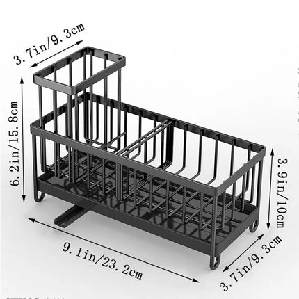 Black Metal Kitchen Sink Sponge Organizer Rack with Brush Holder