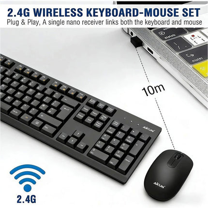 Aikun Bx2510 Wireless Keyboard and Mouse Combo Set 2.4G Cordless Optical for PC
