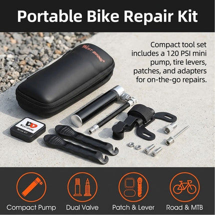 Bicycle Repair Tool Kit 120PSI Mini Pump Tire Patches Levers for Road Mountain B