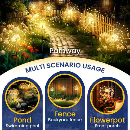 2Pack Solar Powered Garden Outdoor Lights Firework Yard Pathway Christmas Lights Warm