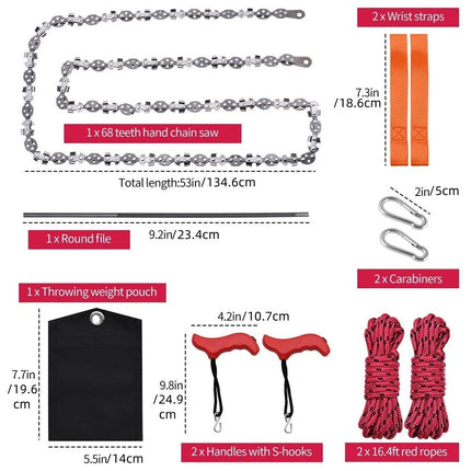 53 inch 68 Teeth Rope Saw High Reach Tree Limb Hand Rope Chain Saw Portable