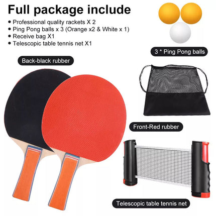 Portable Table Tennis Bats Retractable Net 2 Bat + 3 Balls Sports Training Sport