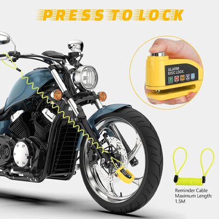 Motorbike Alarm Disc Lock Motorcycle Lock 110db w/ Reminder Cable Electric Lock