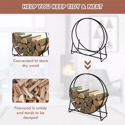 102cm Tubular Steel Log Hoop Firewood Storage Rack Holder Round Display