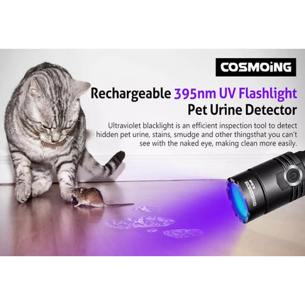 395nm Blacklight UV Light Tactical LED Flashlight Rechargeable Torch Lamp