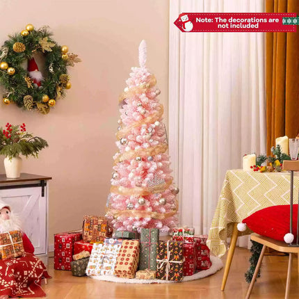 1.8M Pink Christmas Tree Slim Pencil Unlit Corner Xmas Decor for Seasonal Carnival