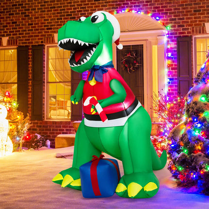 1.8M Christmas Inflatable Light-up Dinosaur with Gift Blow Up Xmas Outdoor Decor
