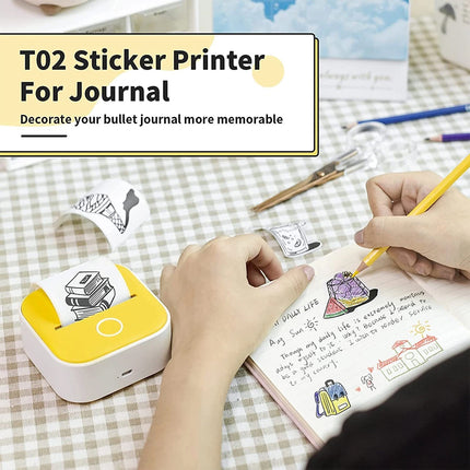 T02 Mini Pocket Bluetooth Thermal Printer Wireless Photo Inkless Sticker Yellow