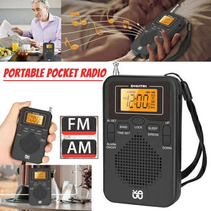 Portable Pocket Digital LCD AM FM Radio Battery Powered Receiver Speaker