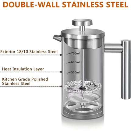 350ML Stainless Steel Cafetiere French Press Filter Coffee Plunger Pitcher