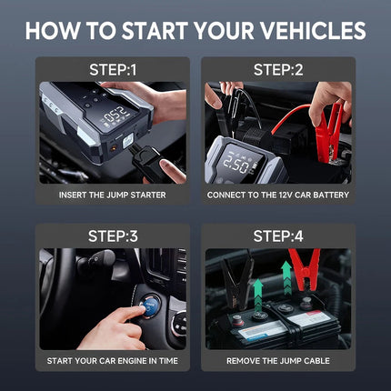 39800mAh Car Jump Starter with Air Compressor 7000A Car Jump Starter 12V Auto