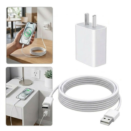 Universal USB to Type-C Fast Wall Charger Adapter with Charging Cable White