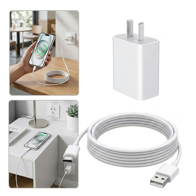 Universal USB to Type-C Fast Wall Charger Adapter with Charging Cable White
