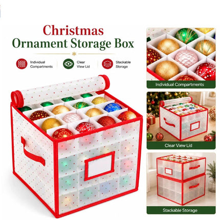 Jingle Jollys Christmas Baubles Storage Box 64 Dividers Xmas Ornaments Container