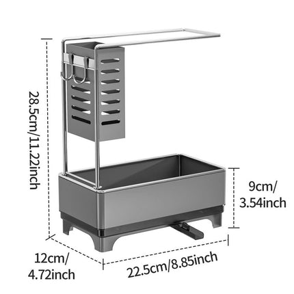 Gunmetal Grey 2 Tier Kitchen Sink Caddy Organizer with Brush and Sponge Holder Stainless Steel