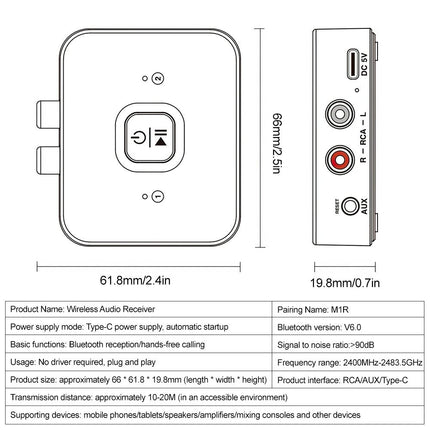 Bluetooth 6.0 Receiver Adapter for Speakers 3.5mm Jack RCA Wireless Audio Stream