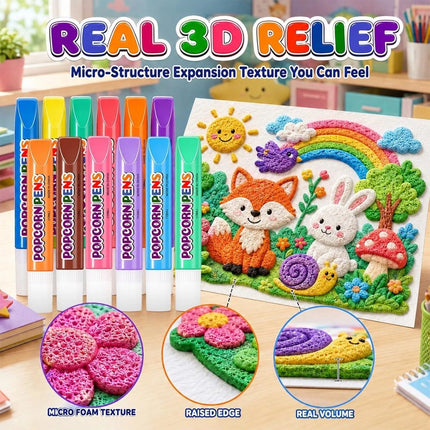 Christmas Cards Pens  3D Magic Popcorn Pens Puffy Paint Bubble Pen 3D Art Pens 12pcs