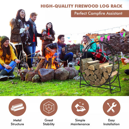 102cm Tubular Steel Log Hoop Firewood Storage Rack Holder Round Display
