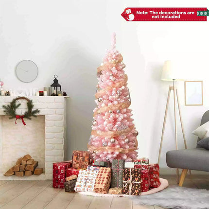 1.8M Pink Christmas Tree Slim Pencil Unlit Corner Xmas Decor for Seasonal Carnival