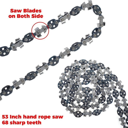 53 inch 68 Teeth Rope Saw High Reach Tree Limb Hand Rope Chain Saw Portable