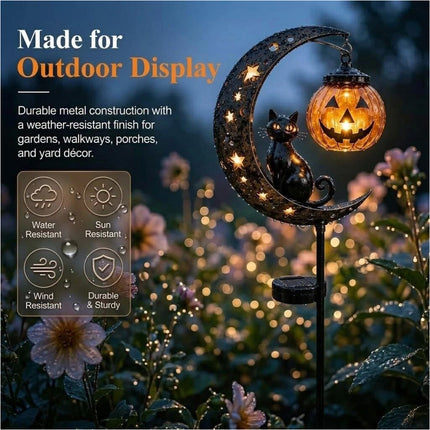 Solar Halloween Black Cat Pumpkin Moon Garden Stake Light Outdoor Yard Decor LED