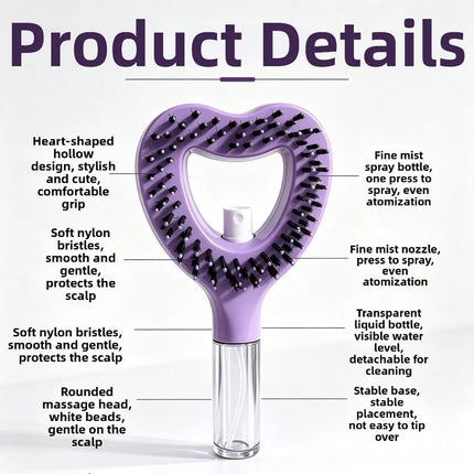 2-in-1 Heart-shaped Spray Hair Comb Scalp Massage Comb For Easy Hair Care