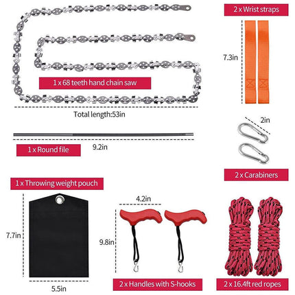 53 inch 68 Teeth Rope Saw High Reach Tree Limb Hand Rope Chain Saw Foldable - Image 8
