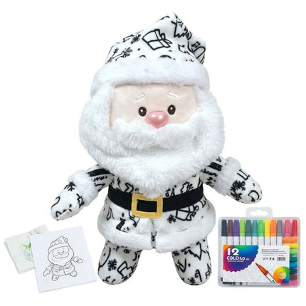 Paintable DIY Paintable Santa Claus Plush Toy Home Festive Decorations with pens