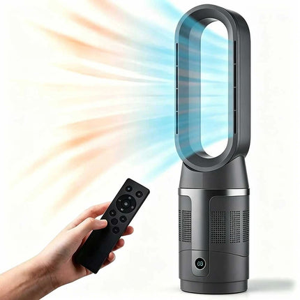 Black 2-in-1 Cooling & Heating Bladeless Tower Fan with Remote