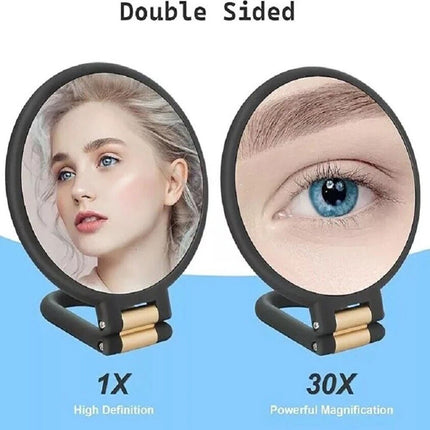 30X Magnifying Mirror Travel Hand Mirrors w/ Handle Handheld Mirror
