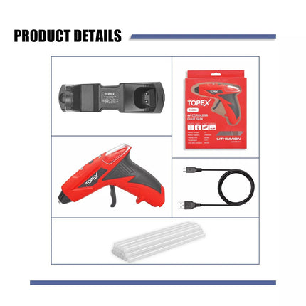 4V Cordless Hot Melt Glue Gun w/ 15Pcs Premium Glue Sticks Lithium Power